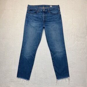 Levis 501 Size 31 White Oak Cone Denim Medium Wash Straight Raw Hem Jeans